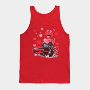 Valentines Day Kids Dinosaur Ridding Truck Hearts Tank Top